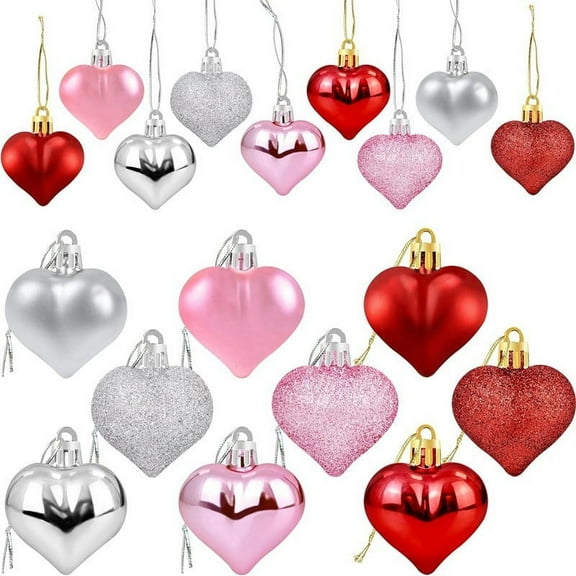 36Pcs Red & Gold Heart Christmas Baubles Set, Glitter Hanging Decor with Love-Themed Tags, Romantic Ornaments for Couple’s Xmas Tree & Valentine’s Day Dinner Table Decoration