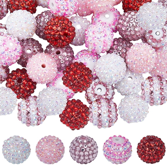 36Pcs Rhinestone Bead 20mm Red Resin Chunky Bubblegum Chunky Beads Bulk Diamond Disco Ball Rhinestone Spacers for Jewelry Making DIY Bracelet