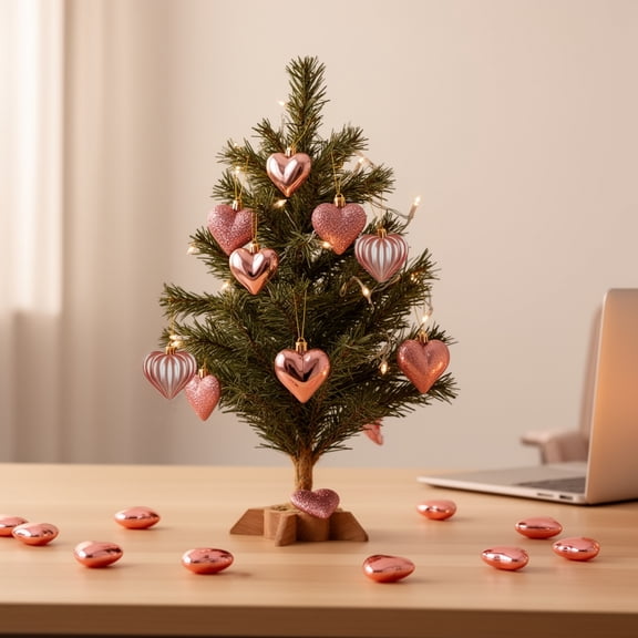 36Pcs Rose Gold Valentine's Day Heart Ornaments Shatterproof Plastic Romantic Heart Ornaments for Warm Anniversary Wedding and Engagement Home Decorations