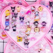DINGWU 36Pcs Set Sanrio Hello Kitty Kid Ring Kids Kuromi Adjustable Baby Rings Cartoon Children Girl Rings with Heart Box Party Gift HUIFEIFEI