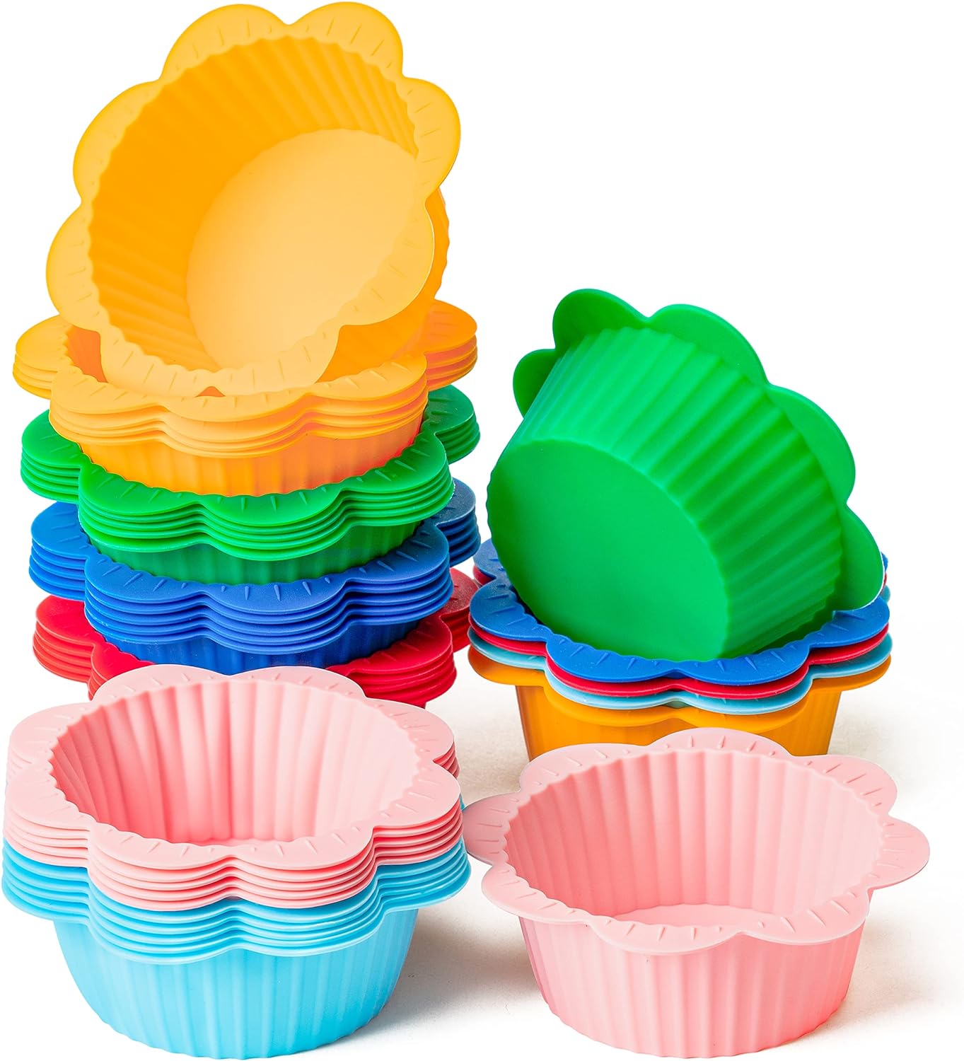 36Pcs Silicone Cupcake Liners Multicolor Flower Shapes Silicone Baking