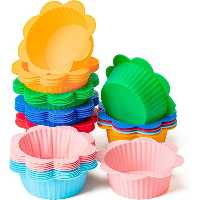36Pcs Silicone Cupcake Liners Multicolor Flower Shapes Silicone Baking