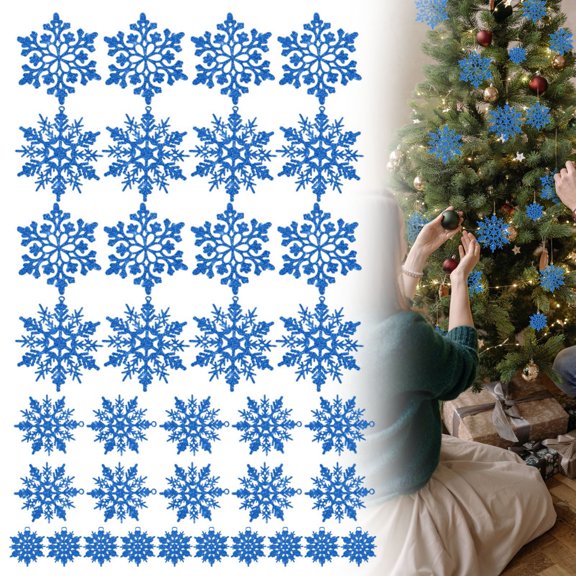 36Pcs Snowflake Ornaments for Christmas Tree, Personalized Christmas Decorations 2025, Glittering Snowflake Hanging Pendants for Xmas Holiday Home Party Garland DIY Craft Decor