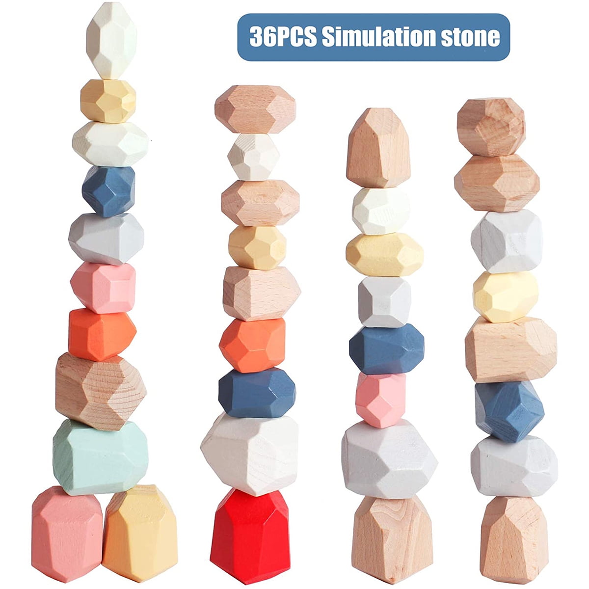 36Pcs Stacking Balancing Stone Colorful Wooden Building Blocks