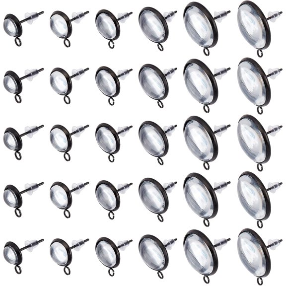 36Pcs Stainless Steel DIY Stud Earring Finding Making Kit Flat Round Stud Earring Settings with Loop Transparent Glass Cabochons and 40Pcs Plastic Ear Nuts for DIY Earring Making for DIY