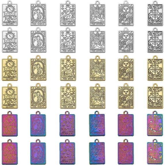 36Pcs Tarot Card Charms Rectangel Rack Plating Alloy Pendants