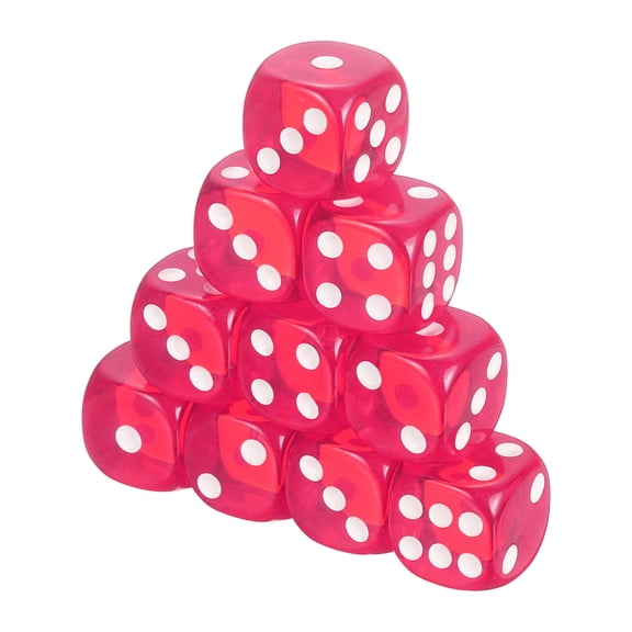 36Pcs Translucent Polyhedral Dice 16mm Square Dice W Rounded Edge, Rose Red