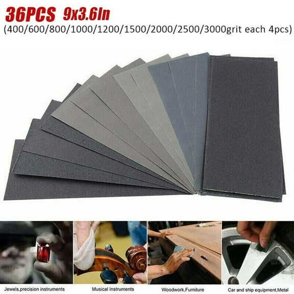 36Pcs Wet and Dry Sand Paper Mixed Assorted Grit 400-3000 Car Paint Sandpaper