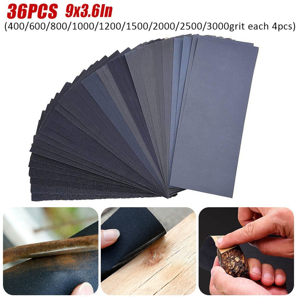 BCLONG 36Pcs Wet and Dry Sand Paper Mixed Assorted Grit 4003000 Car