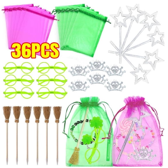 36Pcs Witch Party Favor Goodie BagsCrown Witch Broom Mini Star Wands Themed Party Favors for Kids Birthday Themed Goodie Bags Fillers