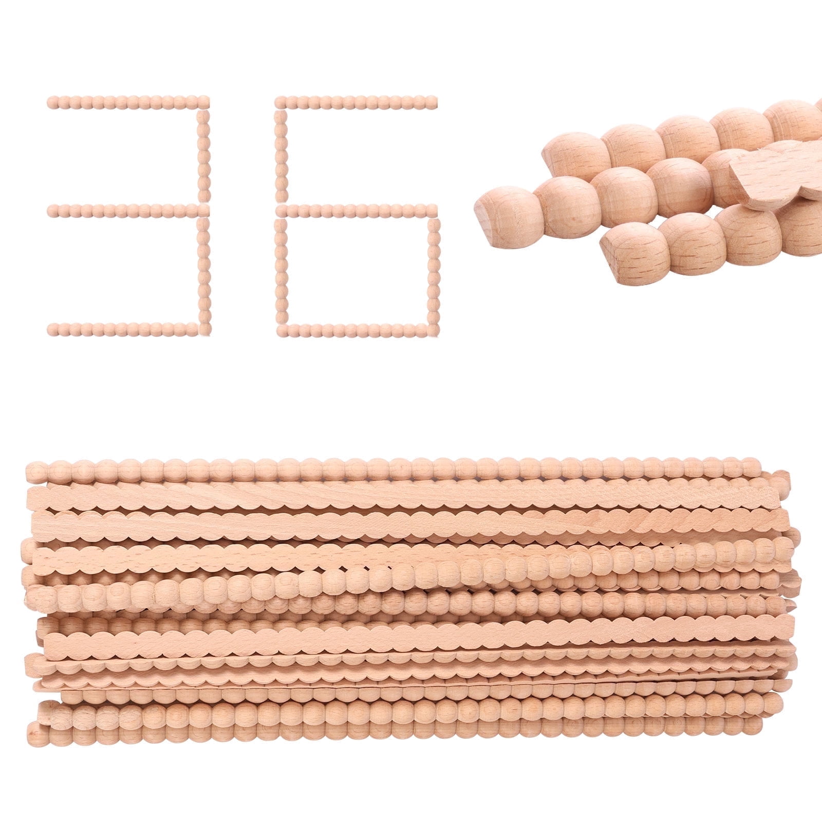 36 Pcs Unfinished Wood Bobbin Trim, 15.75 inch Half Round Beaded Molding for Cabinet Furniture DIY
