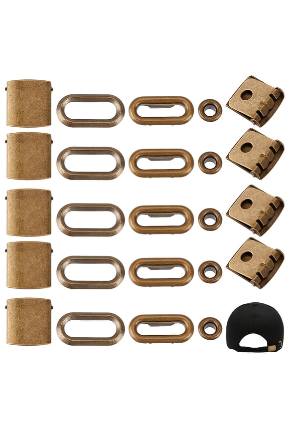 36Sets Iron Baseball Hat Cap Buckle Strap Clasp Clip Kit Hat Cap Buckle with Eyelet Adjustable Buckles for Backpack Straps Bronze 21x19x5mm for DIY