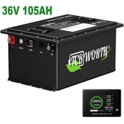 36V 105AH Golf Carts LiFePO4 Lithium Battery Bluetooth,with Smart Monitor APP,15000+Deep Cycles,Built in 200A BMS