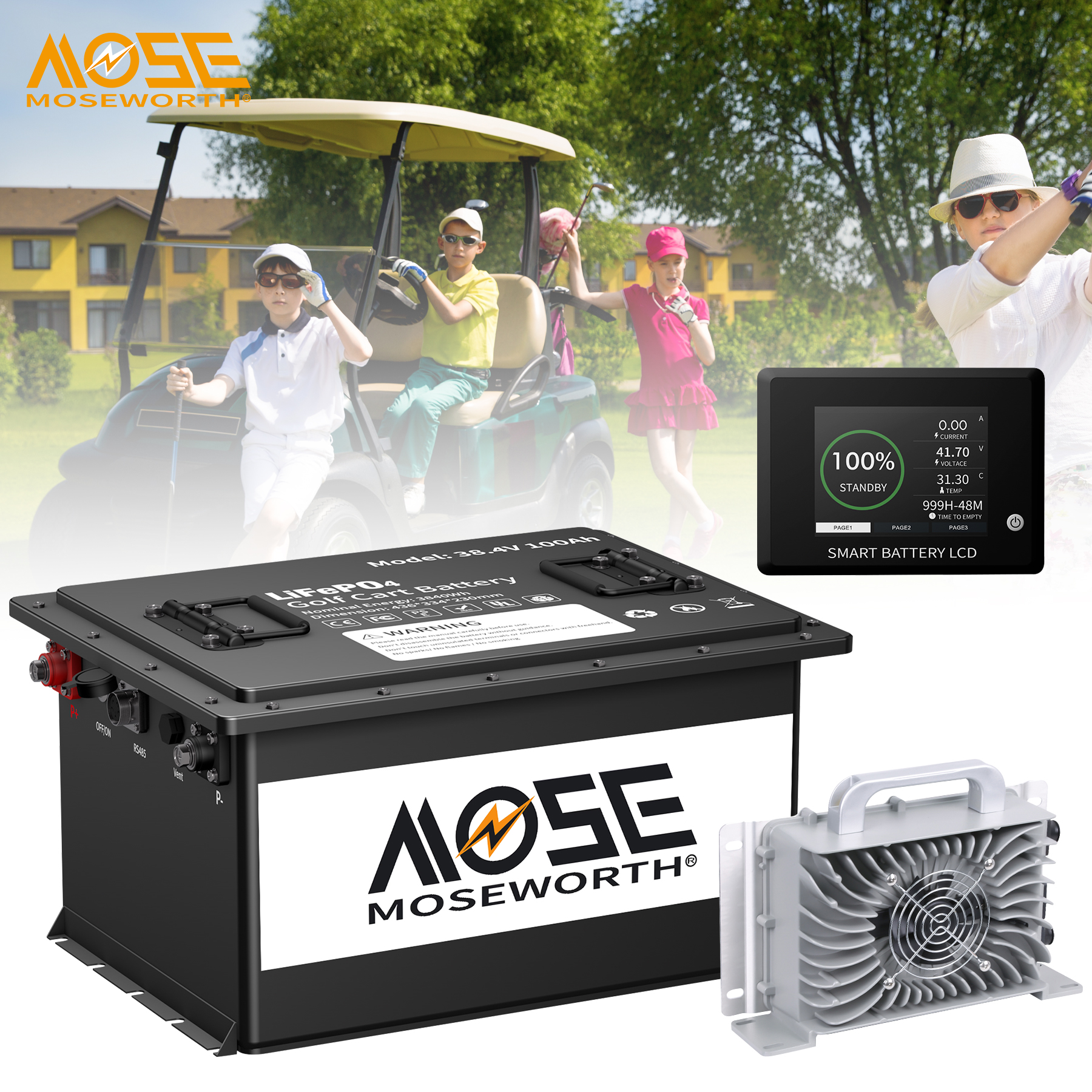36V 105AH Golf Carts Battery,200A BMS,Lithium LiFePO4 Battery with a Battery Monitor APP & 20A Charger,15000+ Deep Cycles