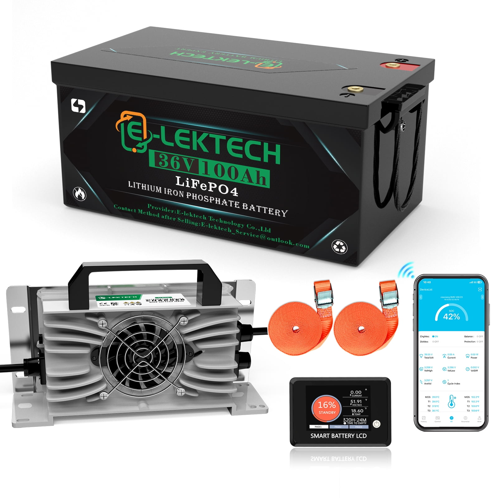 36V 100Ah Golf Cart LiFePO4 Lithium Battery, 8000+ Deep Cycles, 200A BMS, 3840Wh Energy, Perfect for Off-Grid, RV, Solar Power System, Home Backup