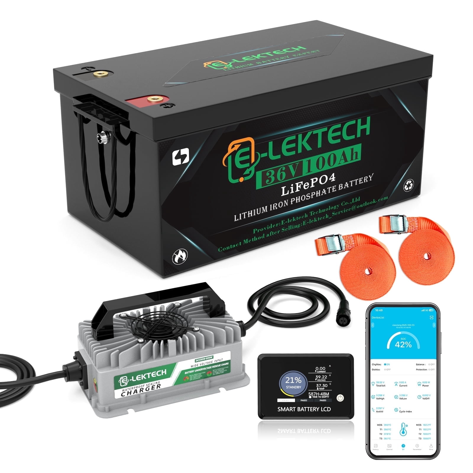 36V 100Ah Golf Cart LiFePO4 Lithium Battery, 8000+ Deep Cycles, 200A BMS, 3840Wh Energy, Perfect for Off-Grid, RV, Solar Power System, Home Backup
