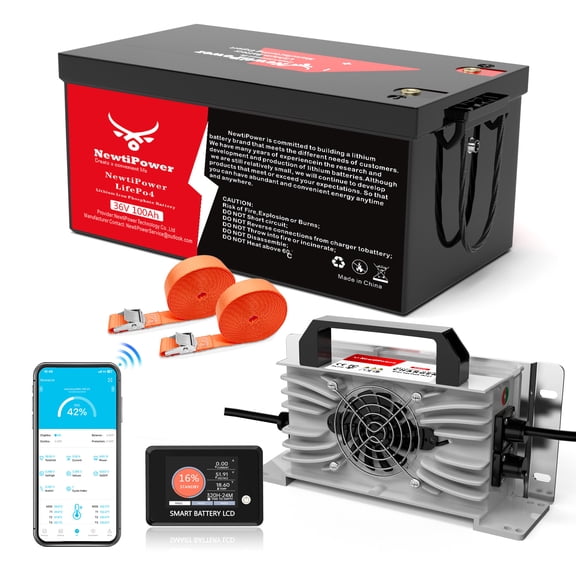 36V 100Ah LiFePO4 Lithium Battery 2000A BMS,NewtiPower 10000+ Deep Cycle Lithium Iron Phosphate Battery Great for Golf Cart, RV, Marine and Off Grid Applications