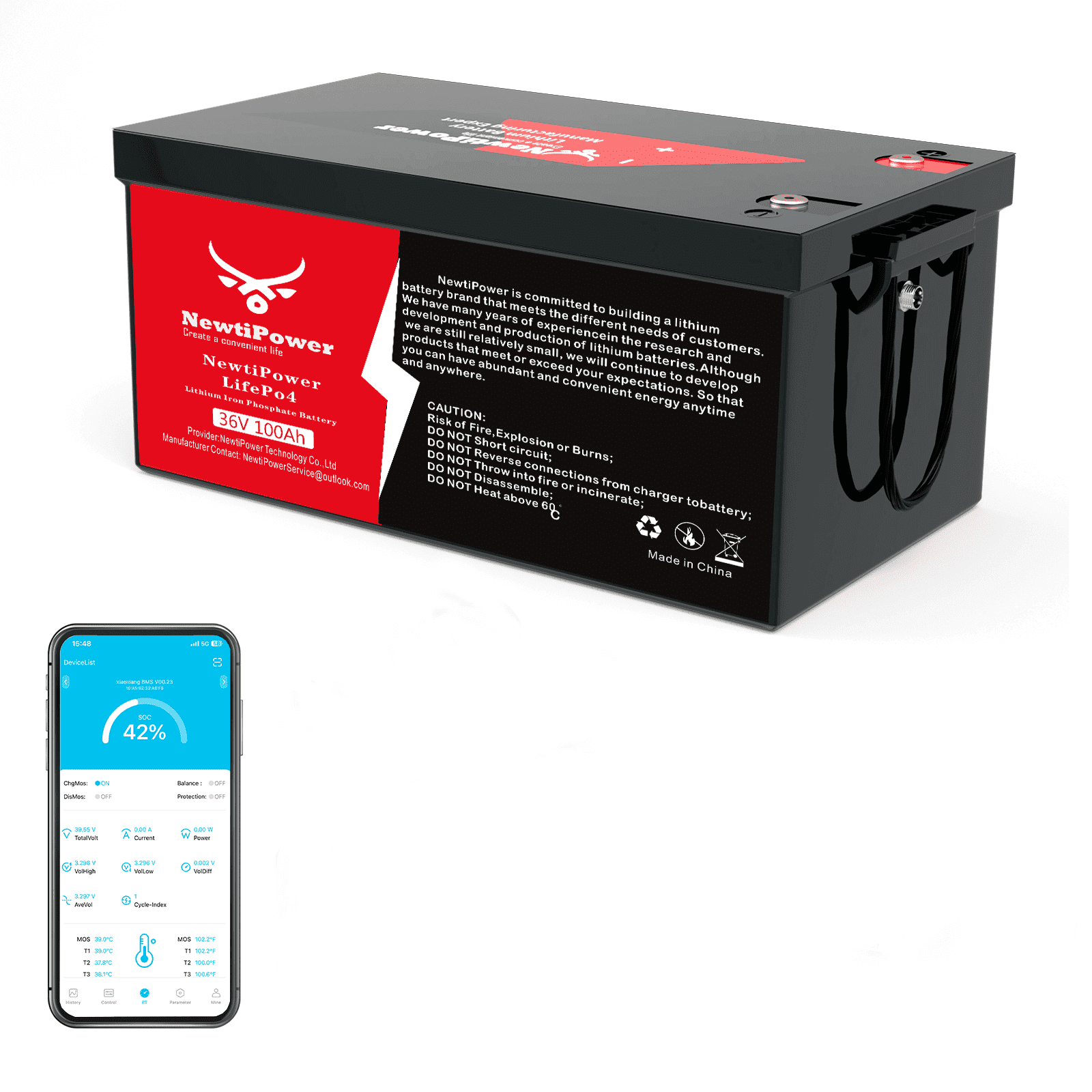 36V 100Ah LiFePO4 Lithium Battery 2000A BMS,NewtiPower 10000+ Deep Cycle Lithium Iron Phosphate Battery Great for Golf Cart, RV, Marine and Off Grid Applications