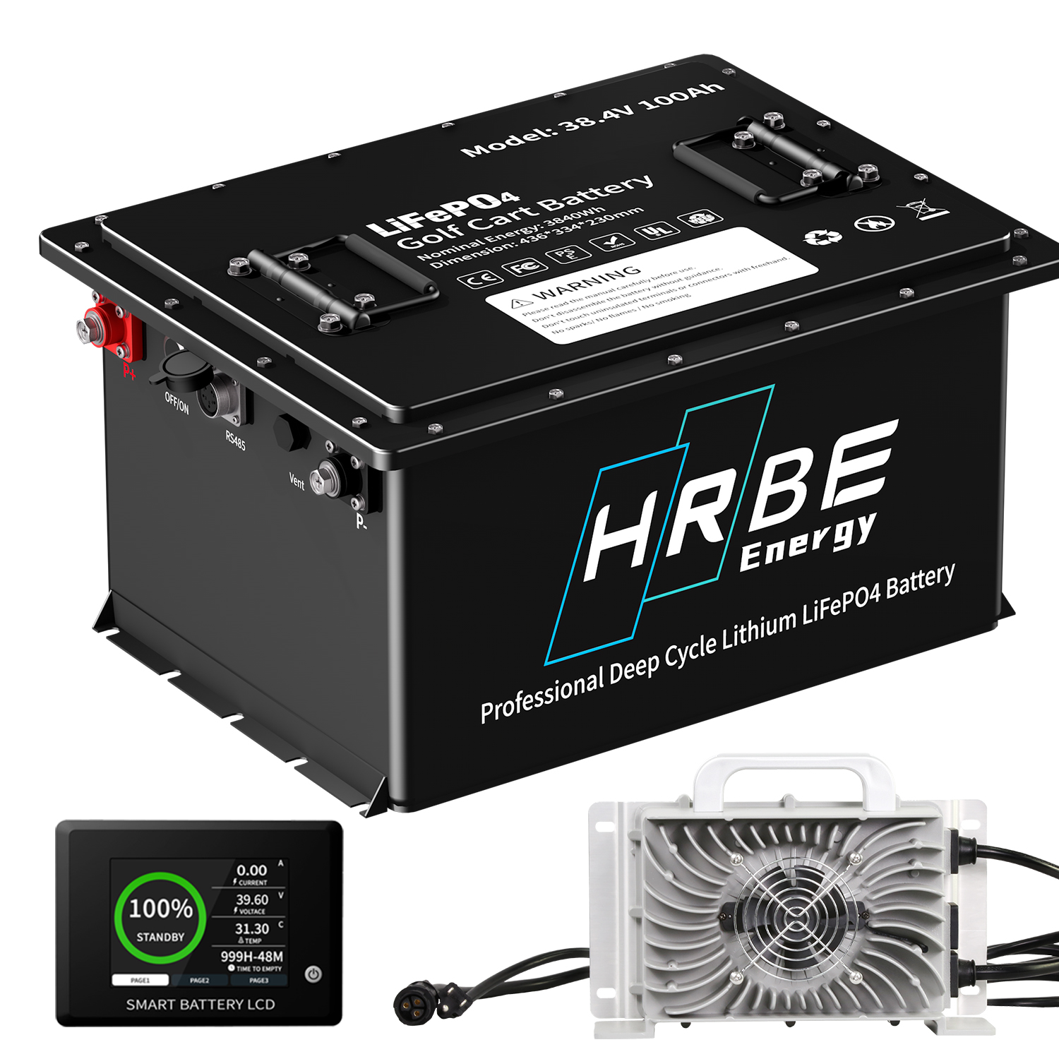 36V 105Ah Lithium Golf Cart Battery Bluetooth,with Monitor APP & 43.8V 20A Charger,15000+ Deep Cycles LiFePO4 Battery,Smart 200A BMS