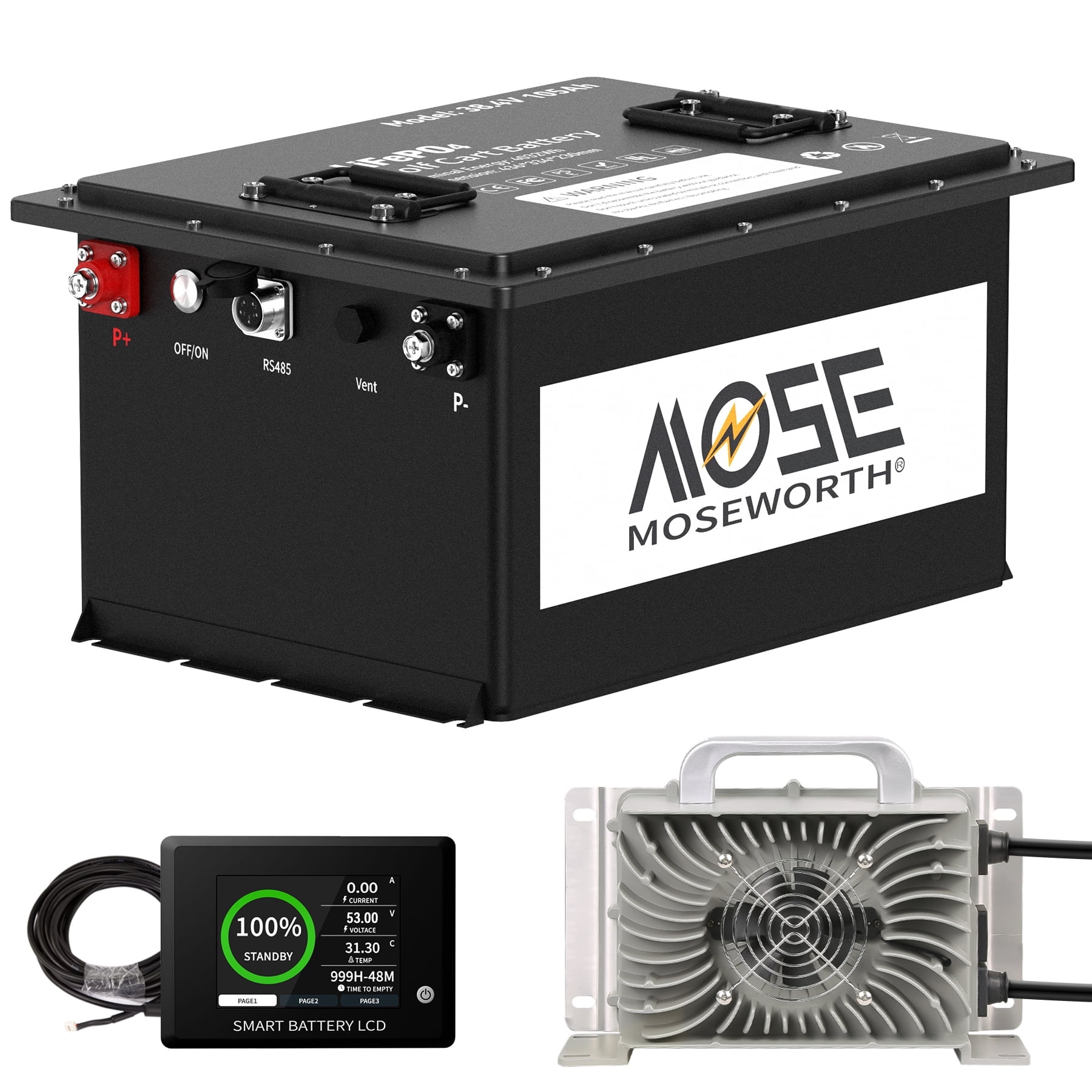 36V 105Ah Golf Carts LiFePO4 Battery Bluetooth,with Smart Battery Monitor APP,RV Boat Solar Lithium Battery,200A BMS,15000+Deep Cycles