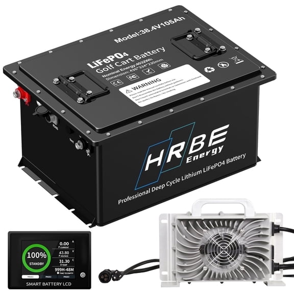 36V 105Ah Lithium Golf Cart Battery Bluetooth,with Monitor APP & 43.8V 20A Charger,15000+ Deep Cycles LiFePO4 Battery,Smart 200A BMS