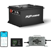 36V 105Ah Lithium Golf Cart Battery, Built-in 200A BMS, Max 7.68 kW, 6000+ Cycles, With 25A Fast Charger, Touch Monitor & Mobile APP, Suitable for Golf Carts, Club Car, RV, Lawnmower, Trolling Motor