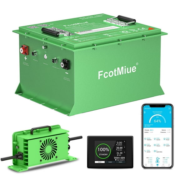 36V 105Ah Lithium Golf Cart Battery Pack, 6000+ Cycles 38.4V LiFePO4 Lithium Batteries Built-in 200A BMS, Max 7680kW Output up to 5kW Motor Conversion Kit, with Monitor & Mobile App, 20A Charger