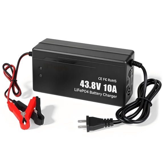 36V 10A LiFePO4 Battery Charger, 43.8V Lithium Battery Charger, Fast Charging, Over-Current and Over-Voltage Protection for 36V Lithium Iron Phosphate Batteries