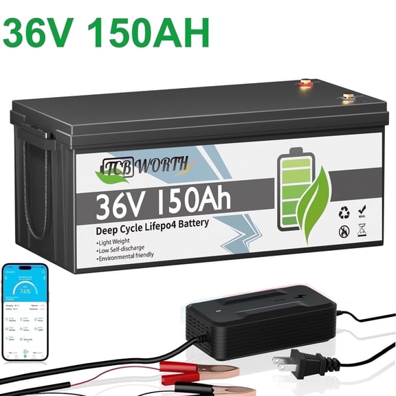 36V 150Ah LiFePO4 Lithium Battery Bluetooth,TCBWORTH Golf Carts Battery for RV,Marine,Trolling Motor,Solar,Boat,Camper,Smart 200A BMS,15000+ Deep Cycles