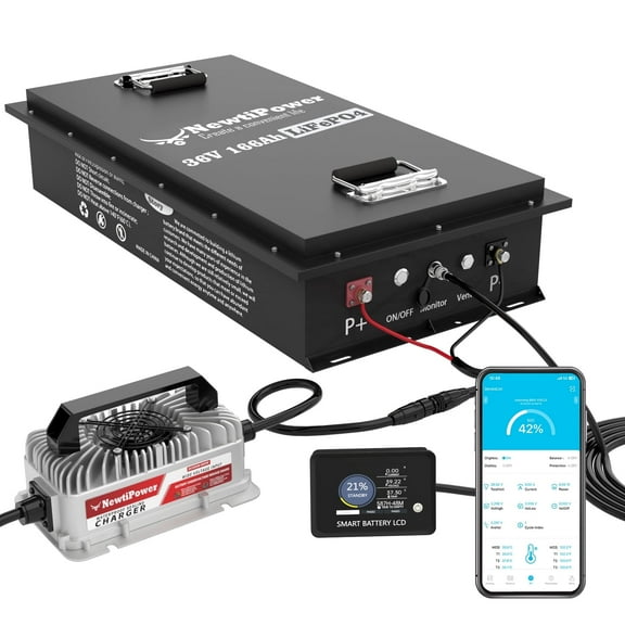 36V 166Ah LiFepo4 Lithium Battery with 200A Bluetooth BMS&APP, 10 Years-Lifetime, Perfect for Golf Cart, Boat, Trolling Motor, Lawn Mower, Solar, Off-Grid Life
