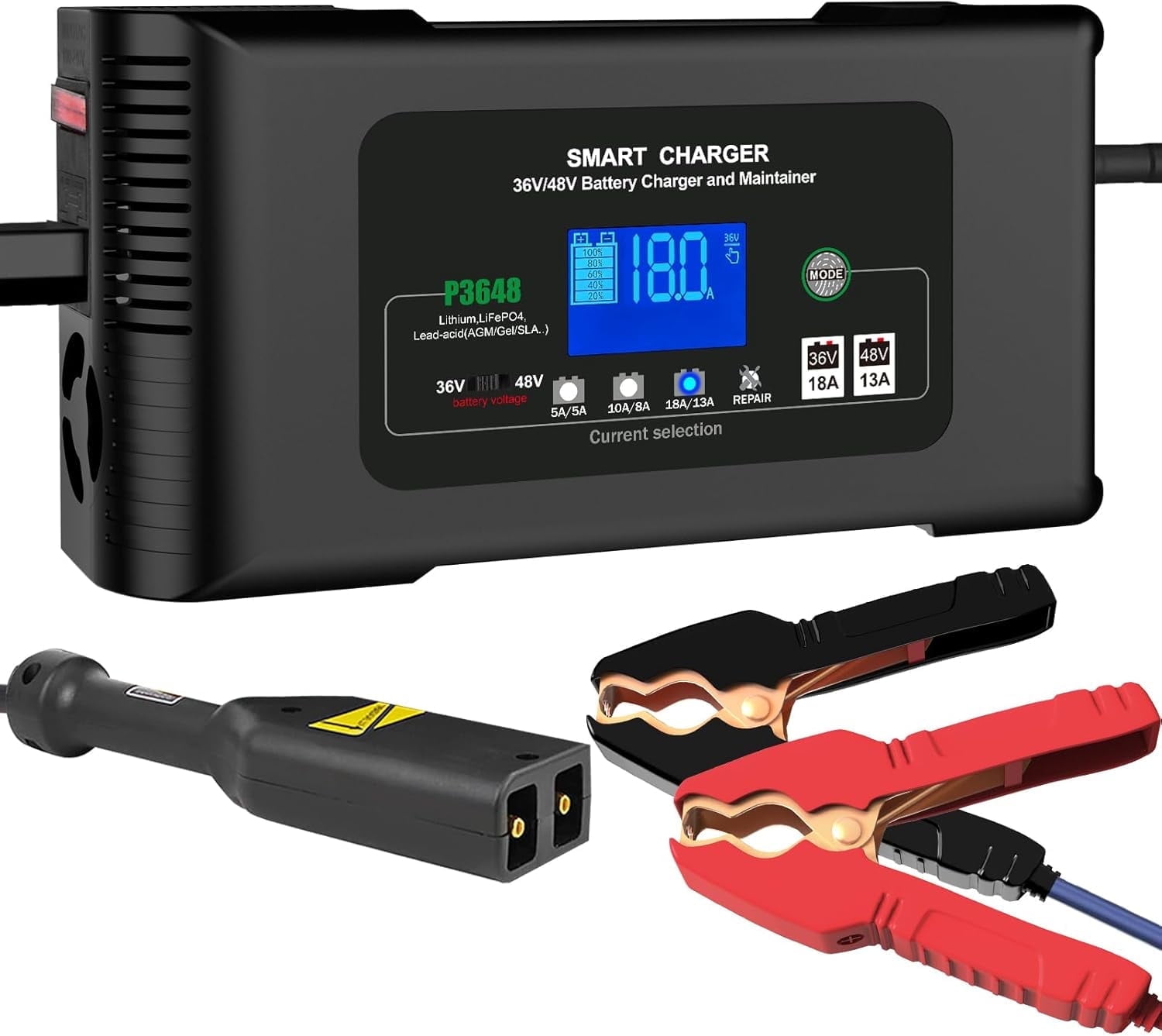 36V 18A & 48V 13A Golf Cart Battery Charger for EZGO TXT with D Style Plug, Smart Trickle Charger