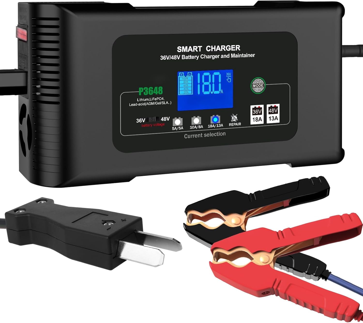 36V/18A and 48V/13A Trickle Charger for Club Car, Golf Cart Battery Charger EZGO & Yamaha, Lithium, LiFePO4,Lead-Acid AGM/Gel/SLA Crowfoot Plug