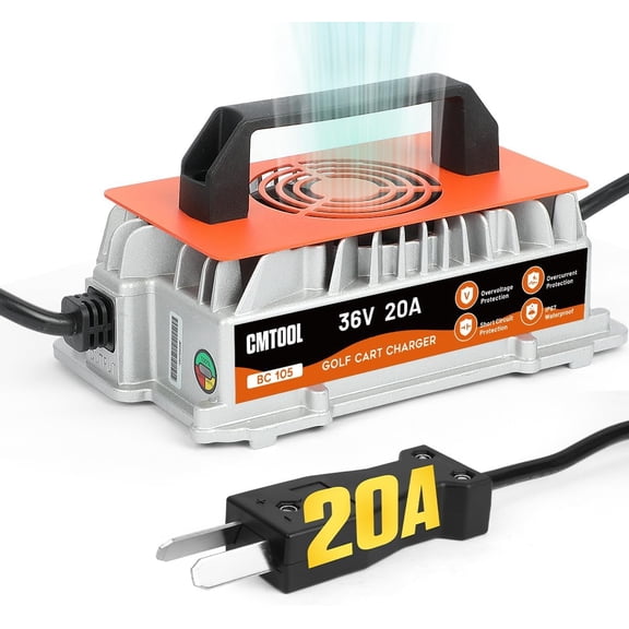 36V 20A Golf Cart Battery Charger for EZGO/Yamaha/Club Car IP67 Waterproof Fully Automatic Smart Fast Charging with 16Ft Cable for Lead-Acid Batteries