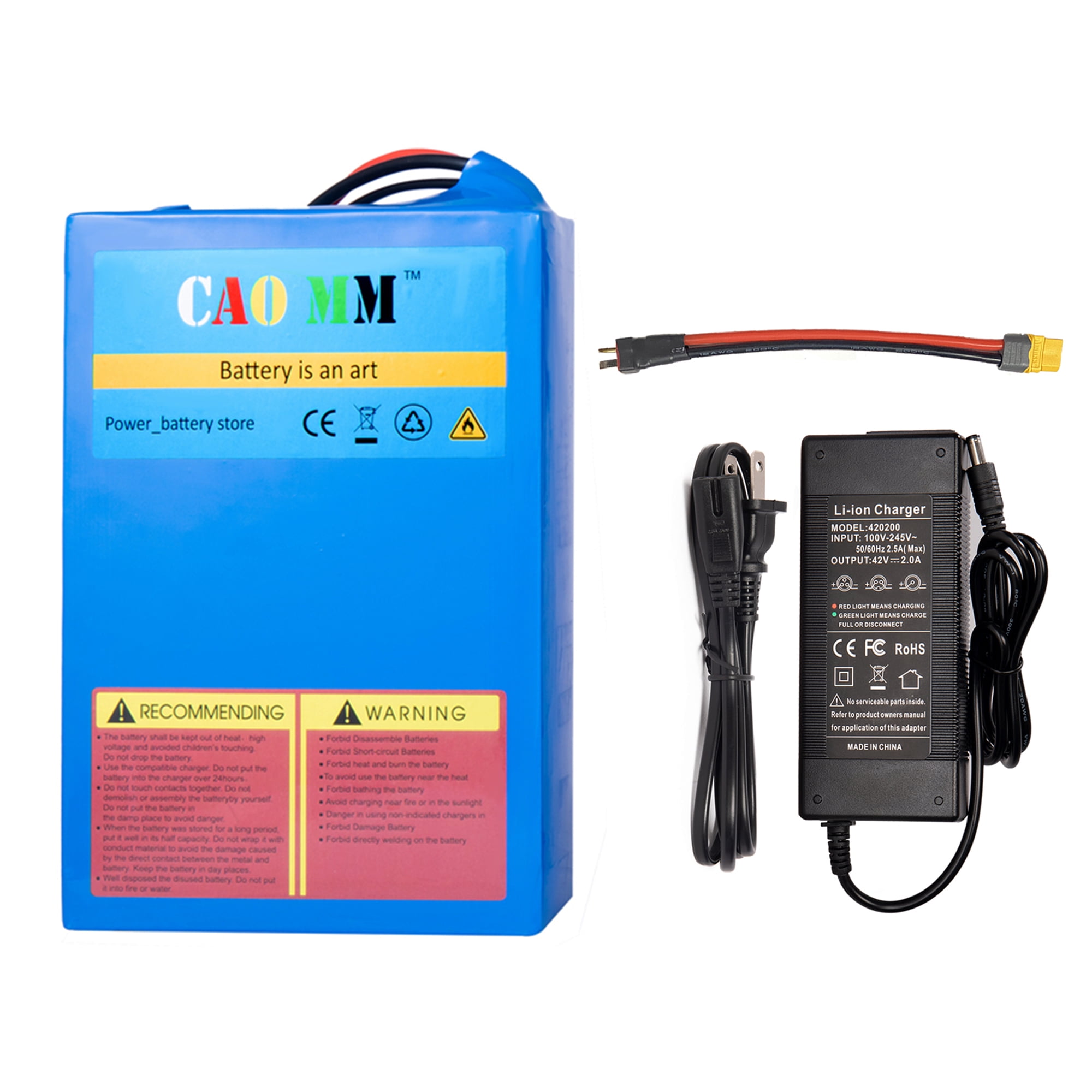 36V 20Ah Lithium Battery with 2A Charger XT90 30A BMS Ebike Battery for  1000W Electric Bike 