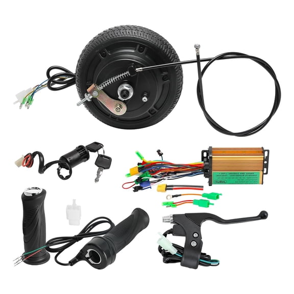36V 250W Brushless Hub Motor Wheel 6.5 Inch Solid Tire with Sine Wave Controller, Throttle Grips, Ignition Swtich for Drum Brake Electric Scooter Mini Bike Go Kart Bicycle e-Bike Wheelbarrow Vehicles