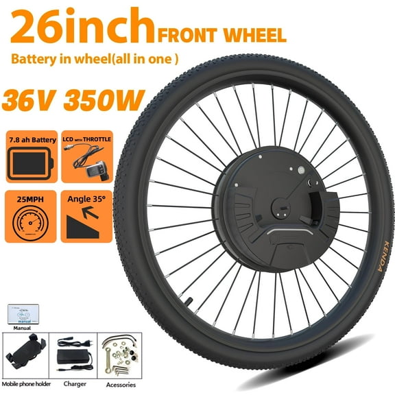 36V 350W Electric Bicycle Conversion Kit with 7.2 Ah Battery 26'' Front Wheel (All in One )