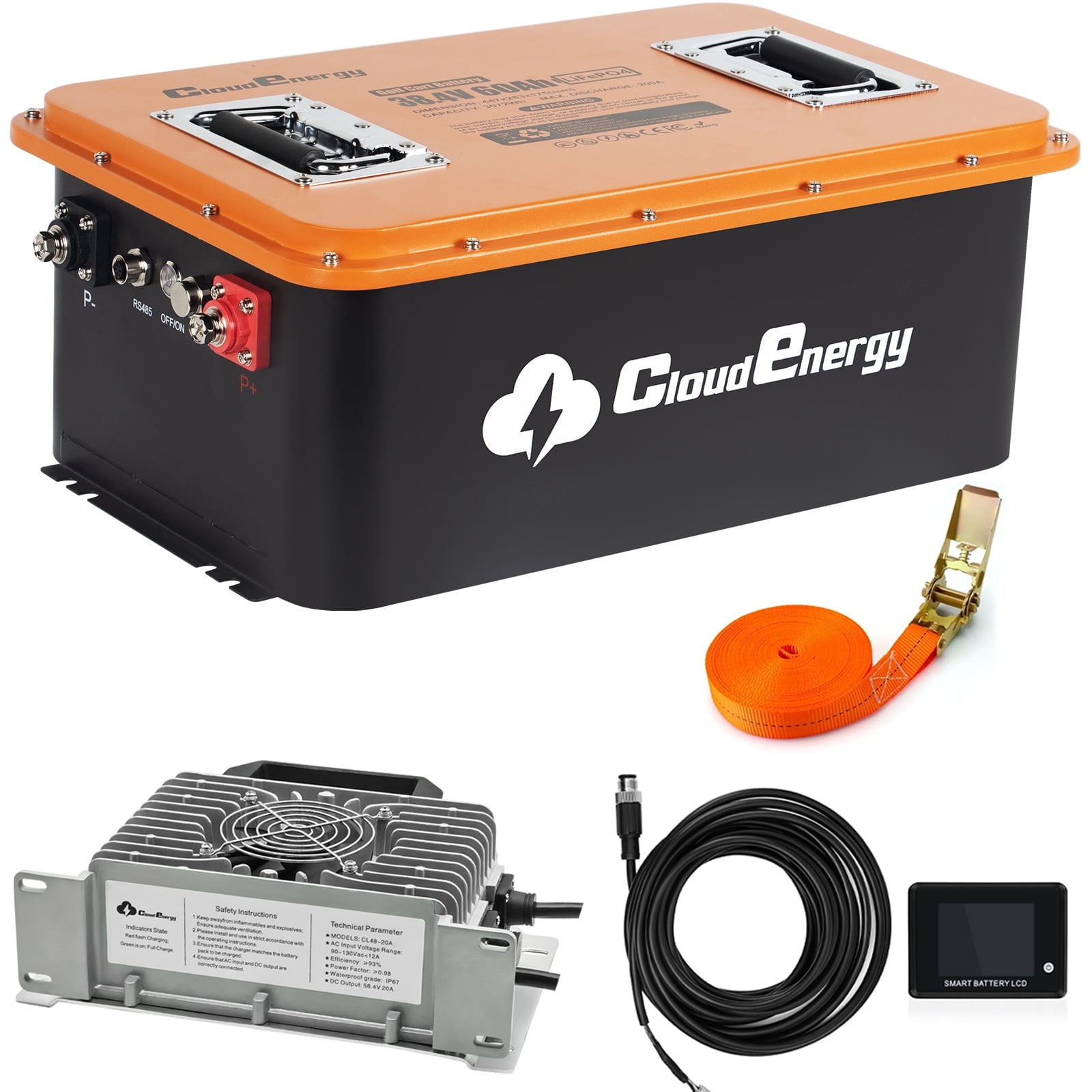 36V(38.4V) LiFePO4 Golf Cart Battery Built-in 200A Bluetooth BMS,with 20A Charger,Touch Monitor,6000+ Cycles,Perfect for Golf Carts,Trolling Motor(GFS36V-60Ah with Charger)