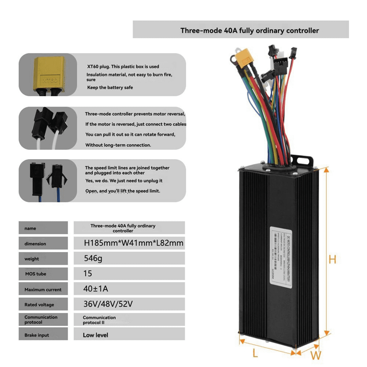 36V 48V 52V 40A Brushless Controller T5S Meter LCD Display+130X ...
