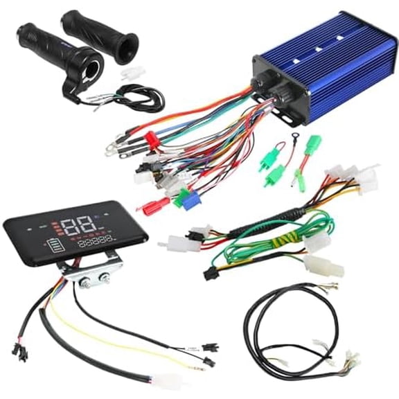 36V 48V 60V 72V 84V 350W-3000W 60A Brushless Motor Controller LCD Display Panel Speedometer Wiring Harness Twist Throttle for Electric Bicycle E Bike Scooter ATV Quad Buggy Go Kart