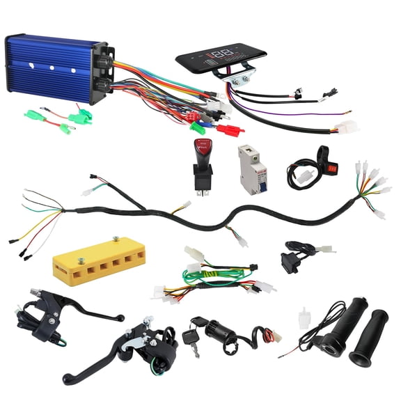 36V 48V 60V 72V Brushless Motor Controller Kit 45A60A Sine Wave 36V84V, 350W-3000W with LCD Display, Throttle, Brake Levers, Reverse & 3 Speed Switch for Go Kart ATV E-Bike Scooter, Dirt Bike