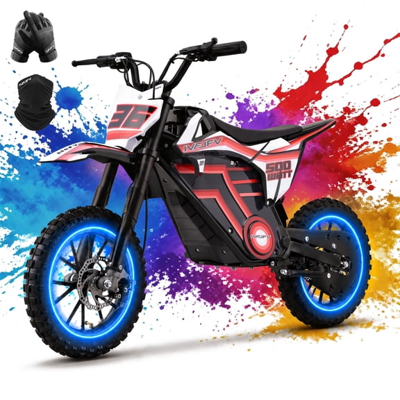 36V 500W Electric Dirt Bike for Teens 12+,IVFJFV Motorized Dirt Bikes with Dual Speed Mode & Max 15MPH,E Dirt Bike with F & R Disc Brakes & Triple Shock Absorption,All-Terrain Off-Road Tires,RED