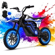 36V 500W Electric Dirt Bike for Teens 12+,IVFJFV Motorized Dirt Bikes with Dual Speed Mode & Max 15MPH,E Dirt Bike with F & R Disc Brakes & Triple Shock Absorption,All-Terrain Off-Road Tires,BLUE