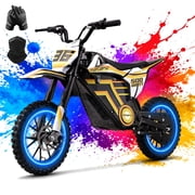 36V 500W Electric Dirt Bike for Teens 12+,IVFJFV Motorized Dirt Bikes with Dual Speed Mode & Max 15MPH,E Dirt Bike with F & R Disc Brakes & Triple Shock Absorption,All-Terrain Off-Road Tires,YELLOW