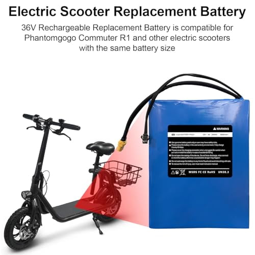 36V 8Ah Electric Scooter Battery 36V Electric Scooter Replacement Battery 36V 8Ah Li-ion Battery Pack Compatible with Phantomgogo R1 Electric Scooter, 288Wh, Size: 7.68 * 5.12 * 1.