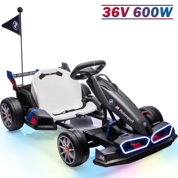 Licensed BMW Electric Go Kart for Kids 6-12, 36V 9AH Drift Kart Ride on Toys, Dual 300W Motors, Adjustable Seat, Drift Mode, 2 Speed, LED Lights