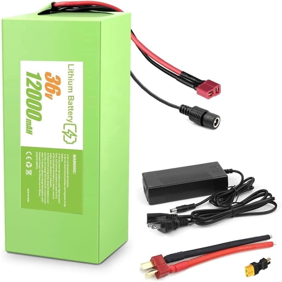 36V Ebike Battery, 36V 12Ah Lithium‑Ion Battery Pack with Built‑in 30A BMS, Green Shell with XT60/T‑Plug Connector for Adult Electric Bicycle