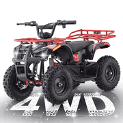 36V Electric 500W Motor 4 Wheeler with Dual Shock Absorber Suspension, IVFJFV 4 wheel Off Road Tires & Anti Collision Safety Flag for Age 8 14 for Backyard Leisure & Rough Ground Trips,Red
