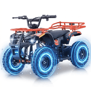 36V Electric 500W Motor 4 Wheeler with Front & Rear Suspension, IVFJFV Electric 4 wheel Off Road Deep Tread Tires & Safety Warning Flag & Bright LED Headlights,Orange