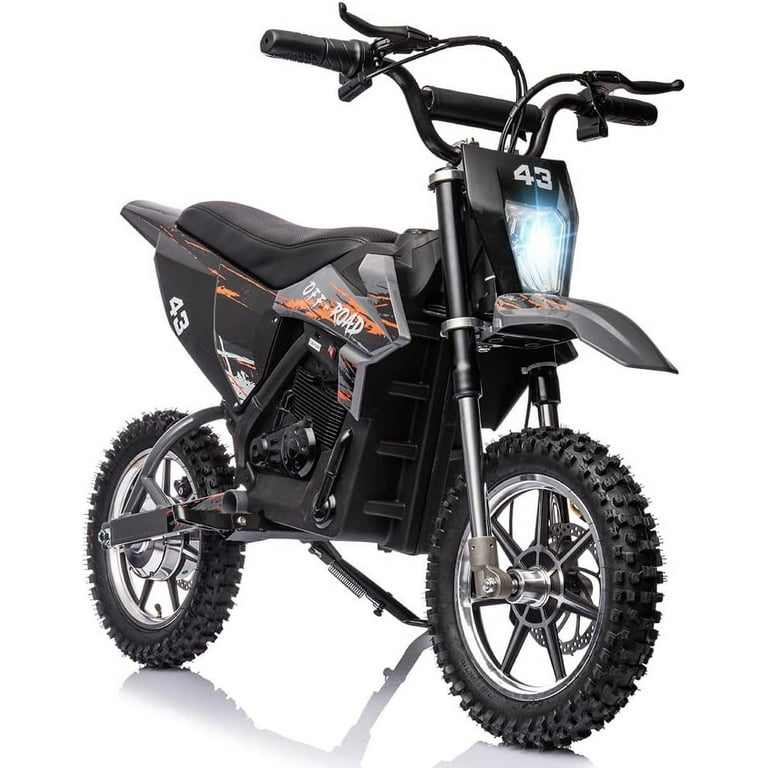 36V Electric Dirt Bike for Kids, Ride on Motorcycle 350W Brushless Motor  Variable Speed to 15.5MPH with LED Headlight, Leather Seat,Front+Back Brake  for Teens Max Load 175lbs,Black 