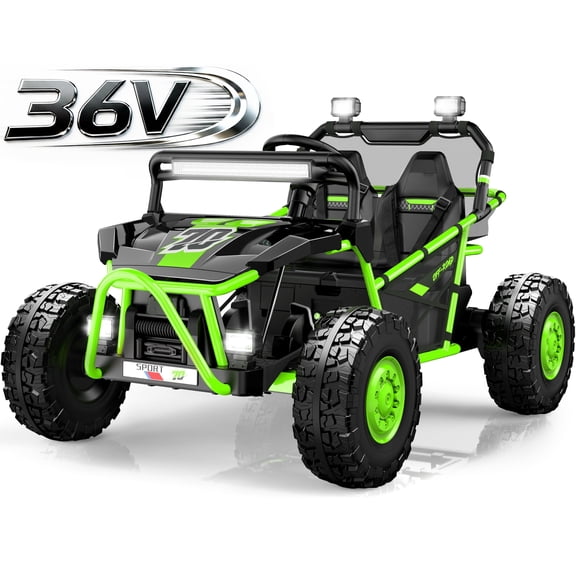 36V Electric Ride On Car for Big Kids, 2 Seater 36V Powered Electric Ride on Toy with Rear Wheel Spring Suspension, Bluetooth, Music, Max 8.7 MPH, Kids Electric Vehicle for Boys Girls Ages 6+, Green